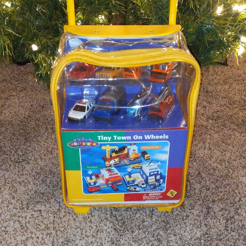 Tiny Town on Wheels Playset with Yellow Case Playville Vintage Rolling Case